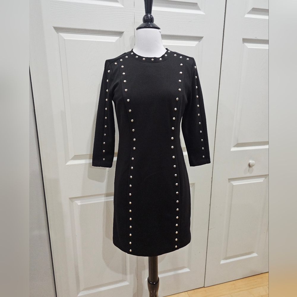 Michael Kors Black & Silver Studded Sheath 3/4 Sleeve Dress 4 Small